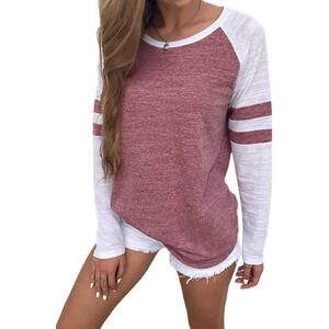 ❤️Women's Long Sleeve Baseball Tee Shirt Crew Neck Colorblock Striped Tops